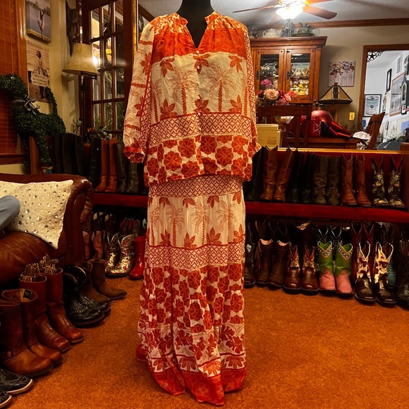 Johnny Was Jade Silk Pull-On Midi Skirt and Top Small - Picture 1 of 12